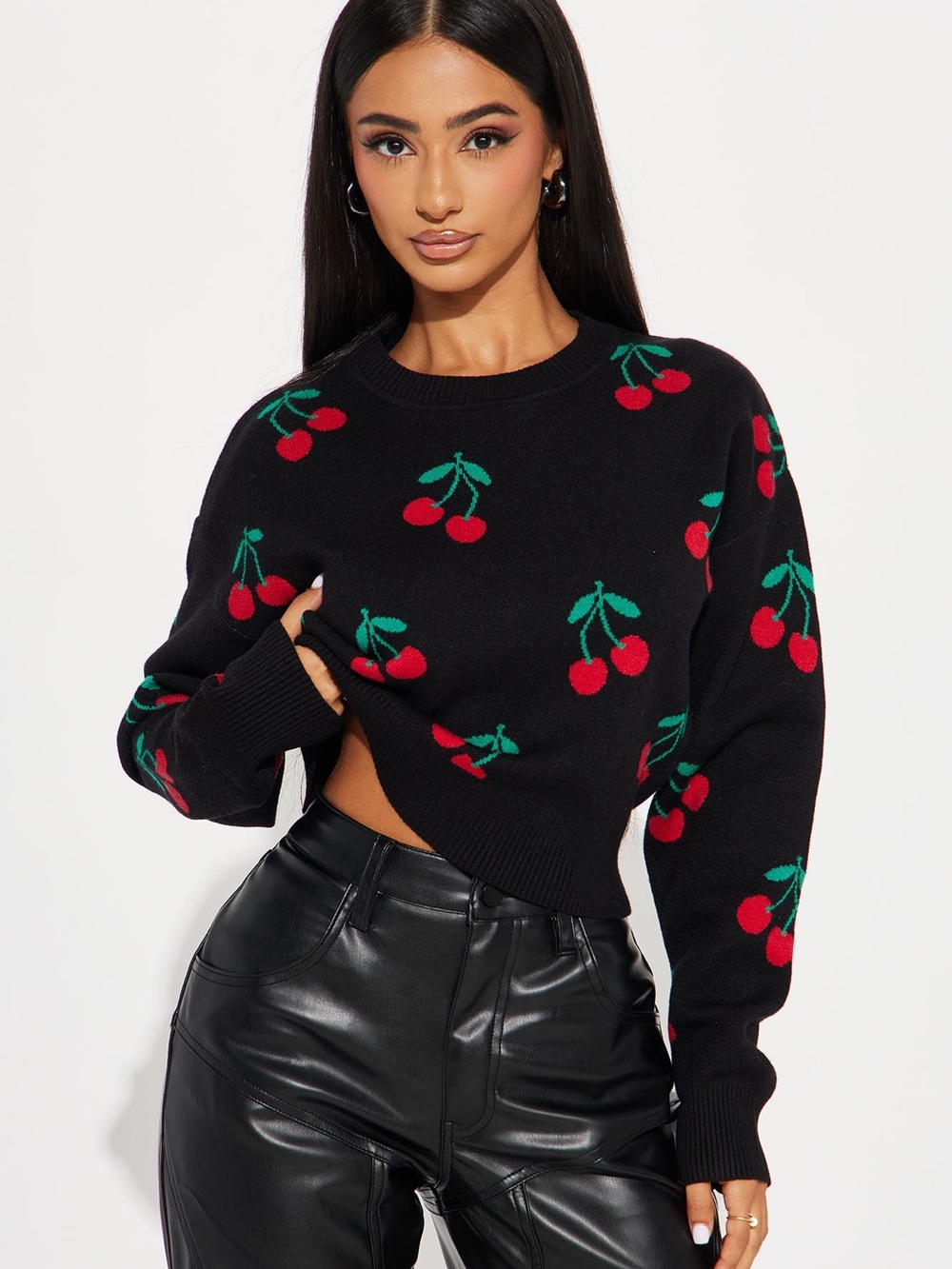 Fashion Nova Black Cropped Cherry Sweater